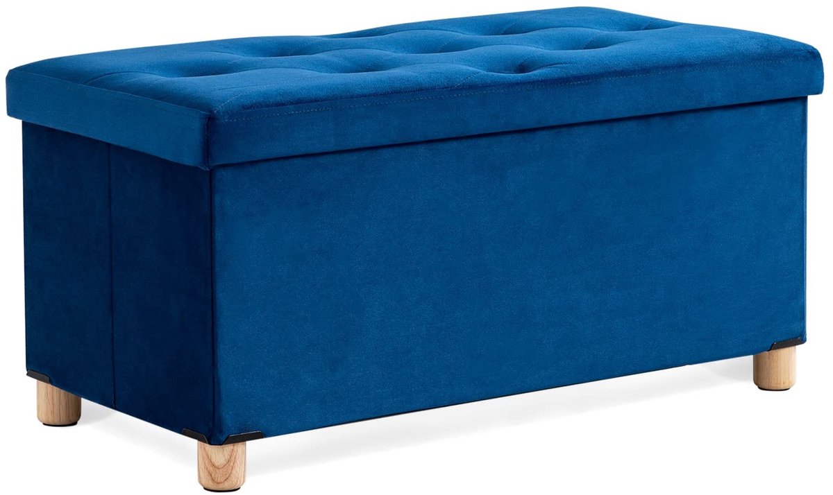 Omgoods - Vouwbare Voetenbank met Opslag en Houten Poten, Blauw