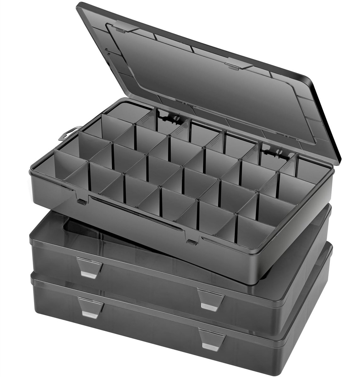 Omgoods - Plastic Sorteerbox voor Kleine Onderdelen - 3 Stuks met 24 Verstelbare Vakken
