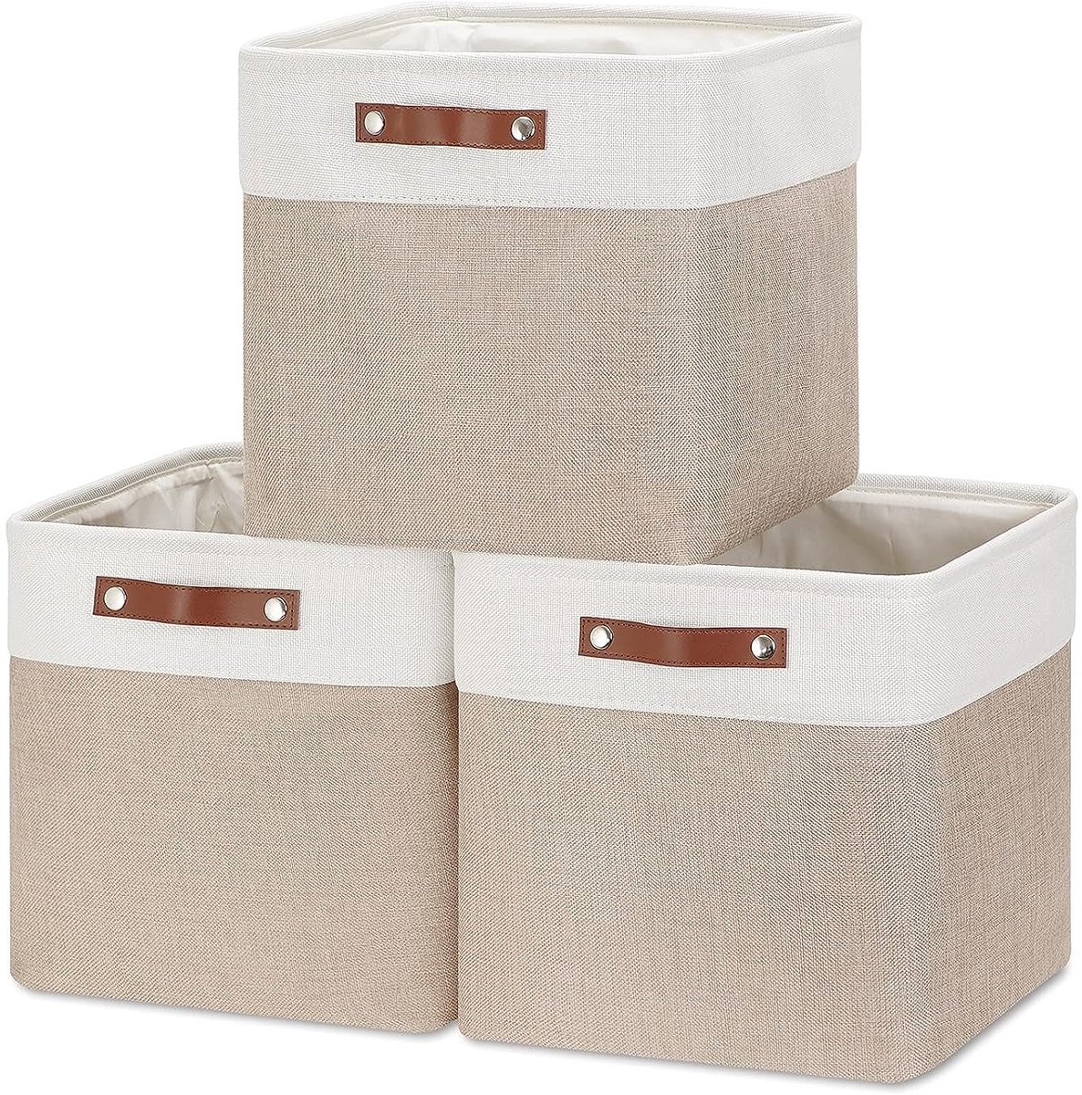 Omgoods - Vouwbare Opbergdozen 28 cm met Leren Handvatten (3-pack)