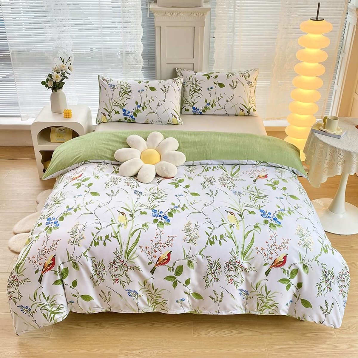 Omgoods - Beddengoed Set 135x200cm - 4-delig Bloem Motief met Kussenslopen