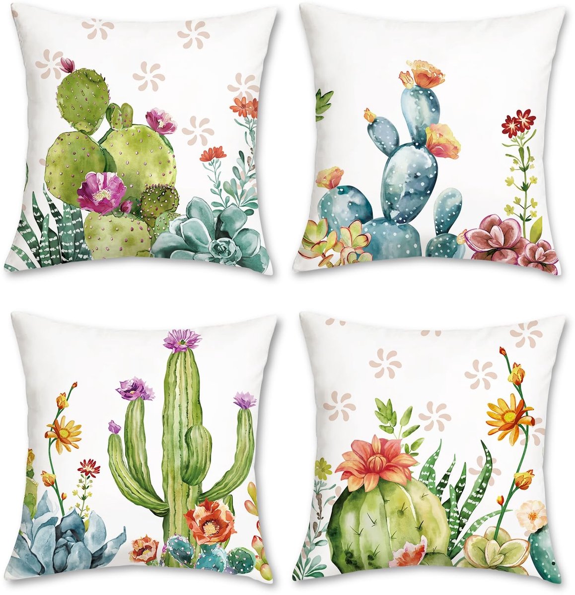 Omgoods - Set van 4 Tropische Cactus Kussenhoezen 45x45cm voor een Levendige Decoratie