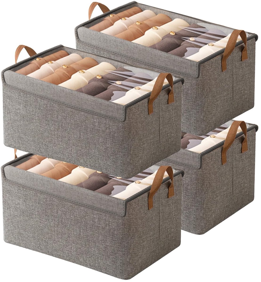 Omgoods - Set van 4 Opbergdozen voor Kleding met Deksel
