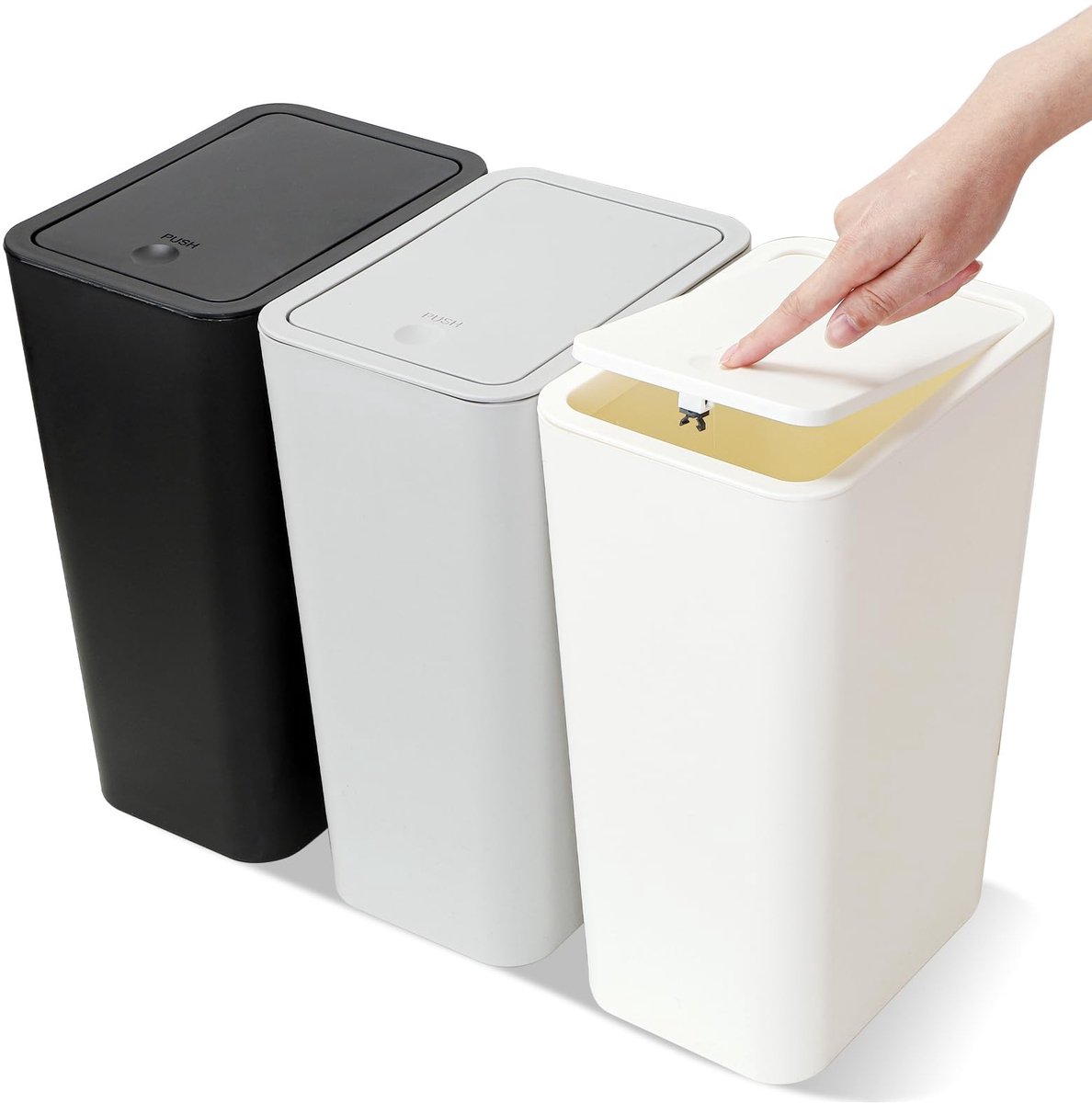 Omgoods - Set van 3 Mini Afvalbakken met Pop-up Deksel voor Badkamer en Keuken