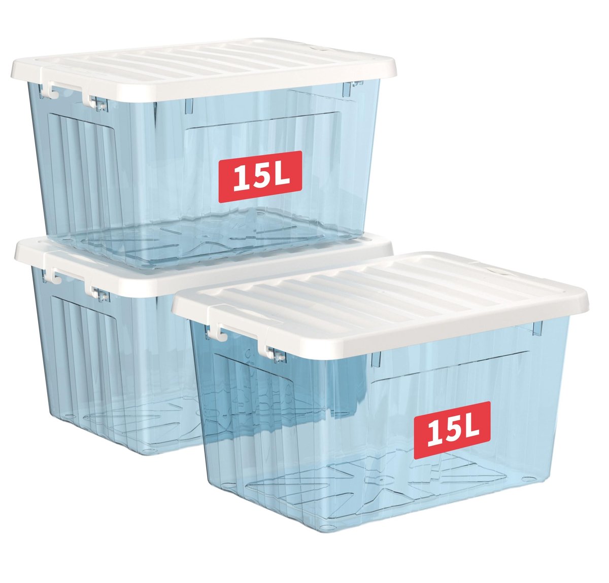 Omgoods - Set van 3 Stapelbare Opslagdozen met Deksel, 15L