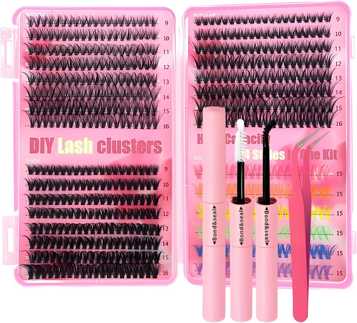 Set van 600 Wimperextensies in Kleur en Zwart, 30D/40D/50D, 9-16 mm voor Creatieve en Volumieuze Wimperlooks