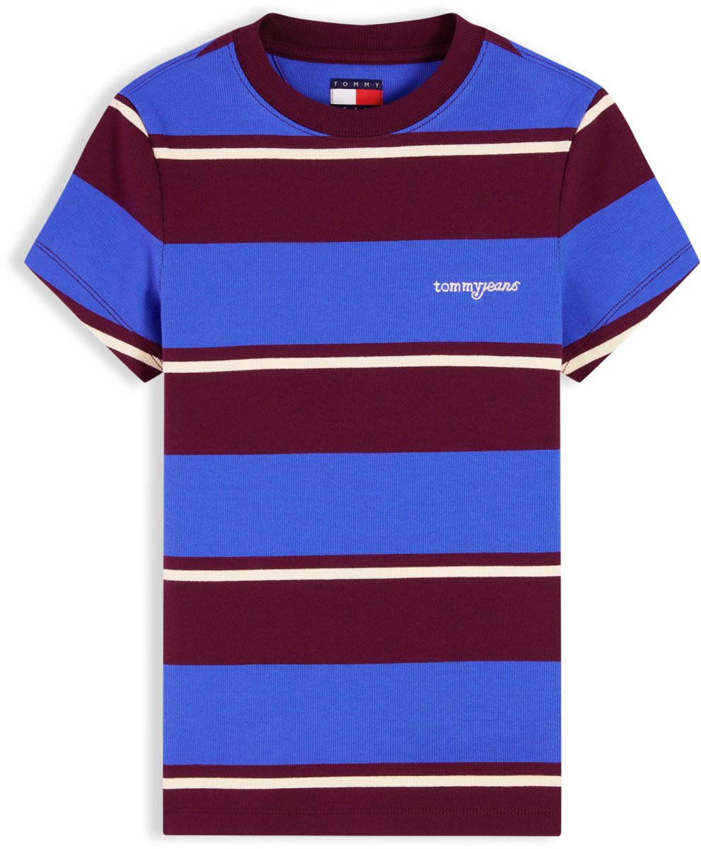Tommy Jeans T-shirt Tjw Slim Rib Script Ss Dw0dw23834 0ba Noble /stripe Dames Blauw