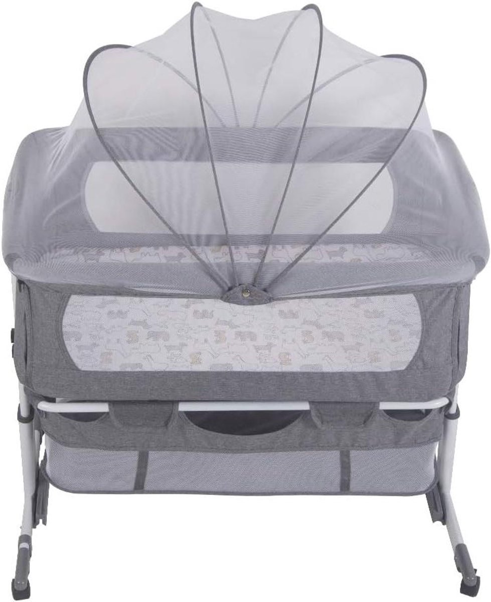 Baby Reisbed - Co-sleeper Wieg - Baby Verzorgen - Met Wielen - 92 x 58 x 70 cm - Grijs