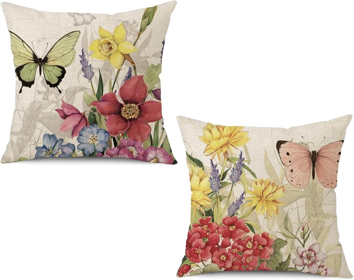 Pillowcase Spring 2 Pieces Cushion Covers 45x45cm Pillow Cases Flowers and Butterfly Pillowcase Decorative Pillowcase - ShopVlot