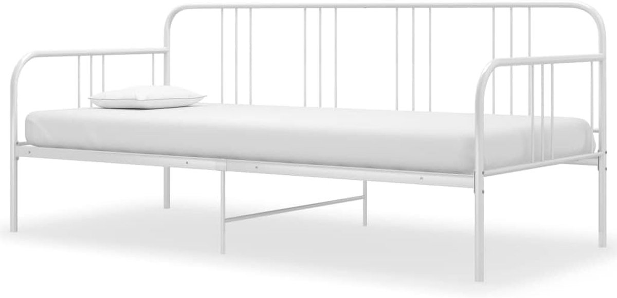 Slaapbank Metaal - Logeerbed Dagbed - Ruimte Besparen - Inklapbare Constructie - 90 x 200 cm - Wit
