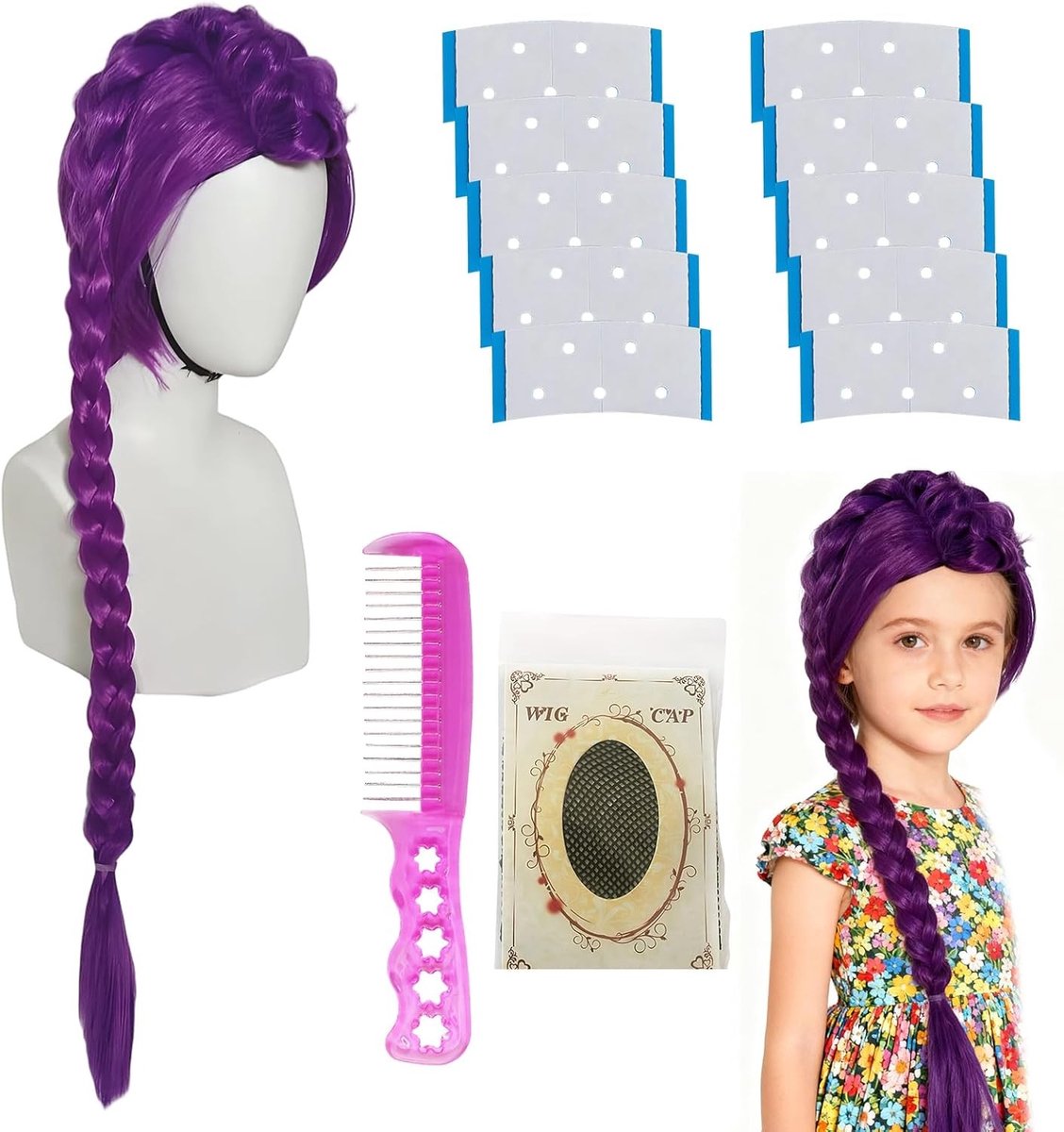 Paarse Cosplay Perucque voor Mannen en Vrouwen, Hoogwaardige Herstelgraad, Inclusief Kam en Haarnet, Perfect voor Feestjes en Theatrale Optredens