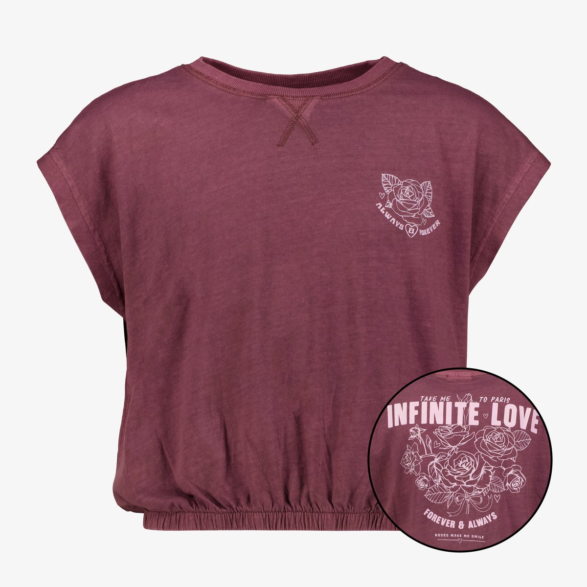 TwoDay cropped meisjes T-shirt met backprint bordeaux - Rood - Maat 170