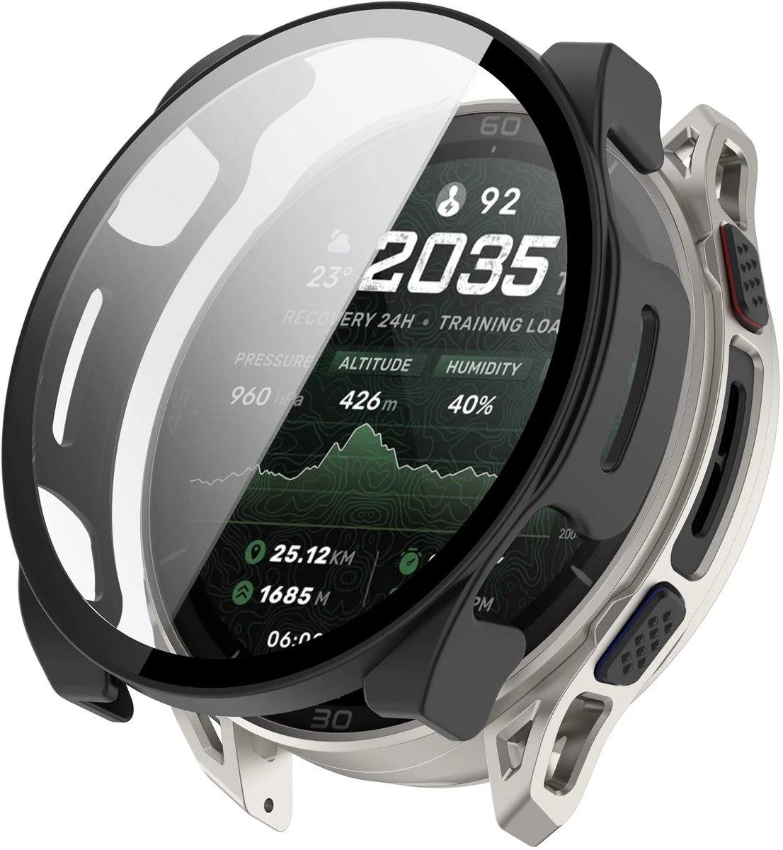 Strap-it beschermhoesje PC met Glas – geschikt voor Amazfit Cheetah 2 Ultra – schokbestendig, volledige bescherming – Zwart