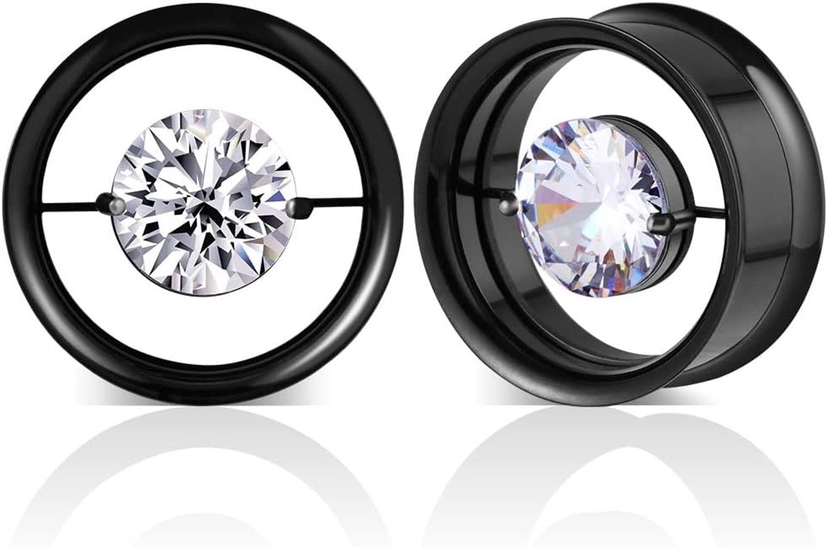 Stainless Steel Tunnels en Gem Earplugs voor Oren - Dubbel Geflarede Stretchers en Expander met Schroefachterkant