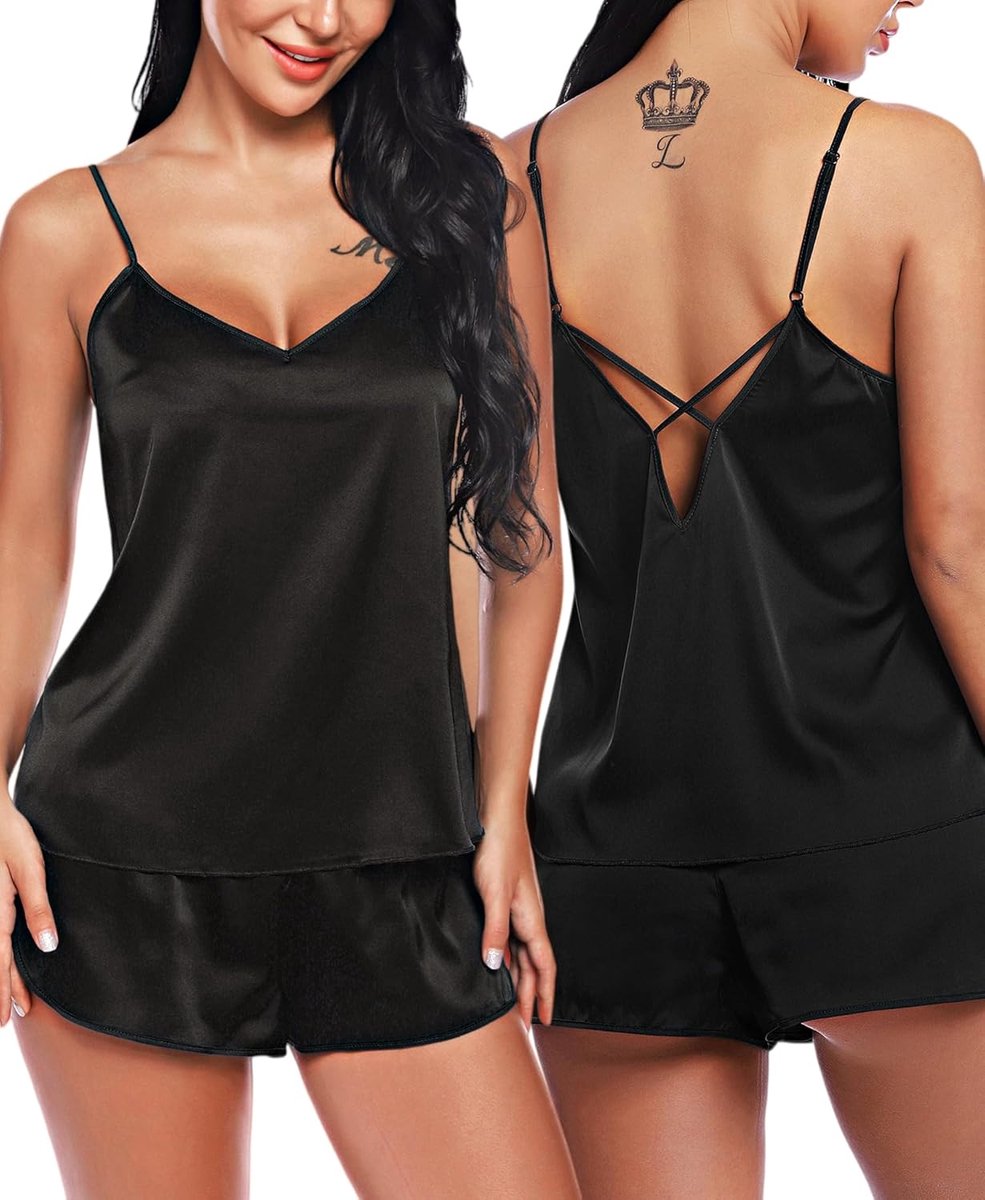 Lingerie pyjama met V-hals voor dames, sexy hemdje en shorts, nachtkleding