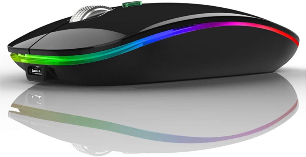 Draadloze muis, draadloze Bluetooth-muis voor laptop, LED oplaadbare dubbele modus (Bluetooth 5.1 en 2.4G USB) Muis geruisloze muis voor pc, Mac OS, Android, Linux- zwart