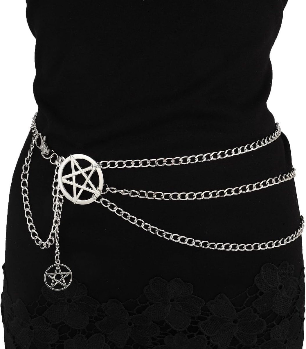 Y2K Star & Moon Chain Riem voor Vrouwen Taille Metalen Link Chunky Chain Verstelbare Maat Buikriem