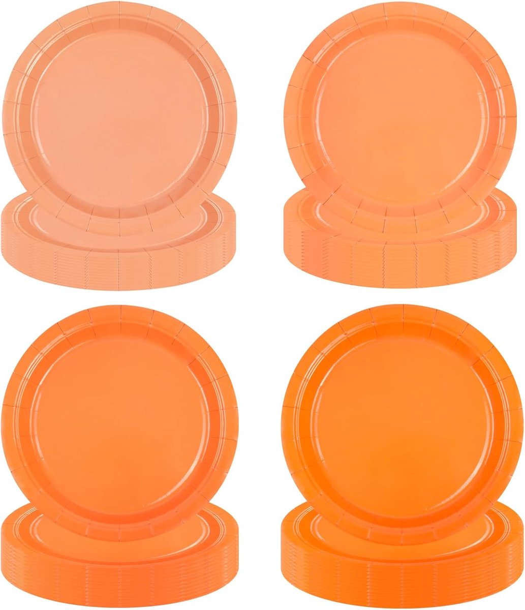 48 stuks papieren borden met oranje kleurverloop, feestborden, feestset, 4 designs, voor Kerstmis, verjaardag, bruiloften, jubileum