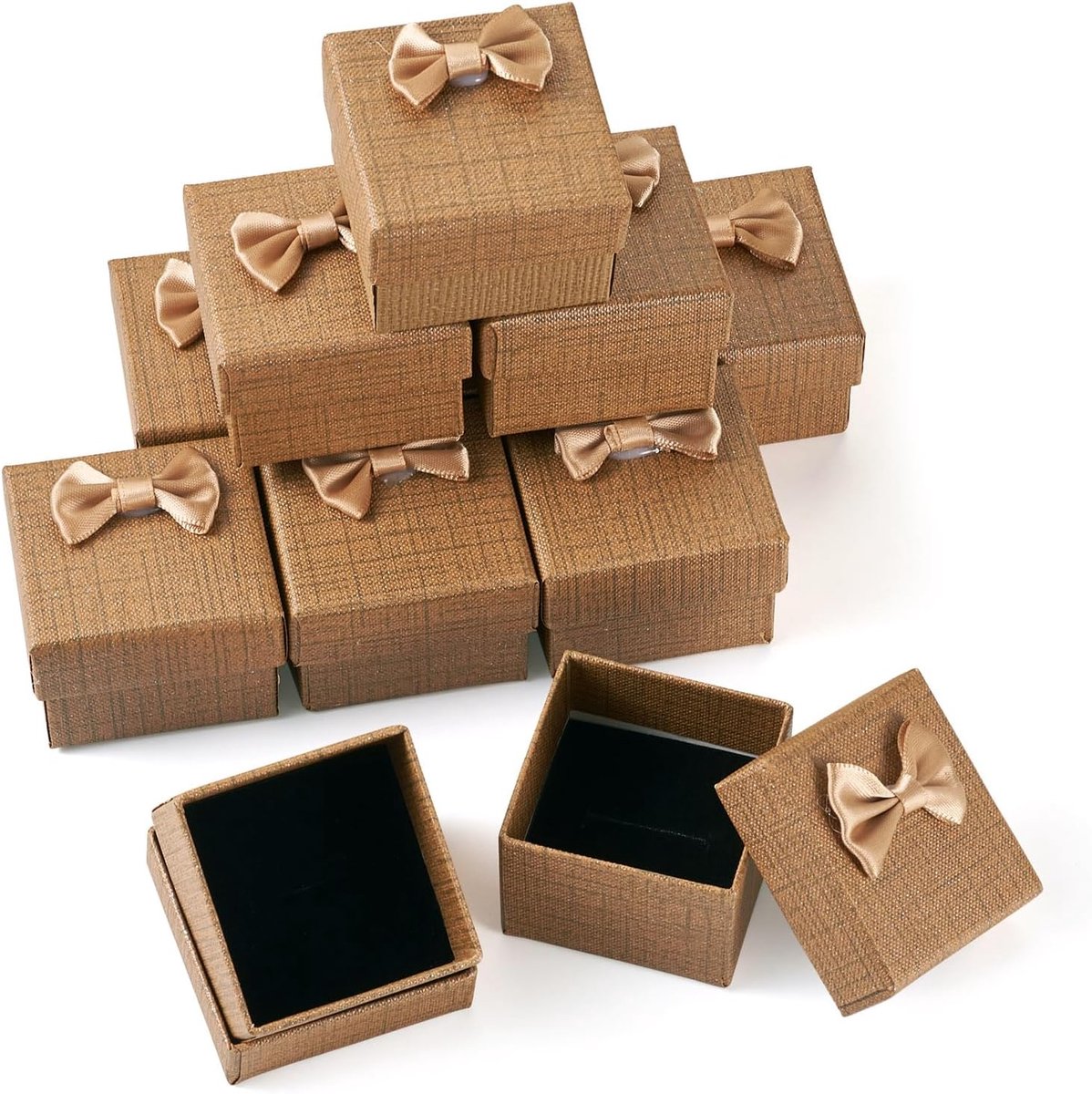 12Pcs Vintage Vierkante Kartonnen Sieraden Geschenkdozen Ring Oorbel Sieraden Display Doos met Strik 5.15x5.15x4.25cm Voor Kerst Verjaardag