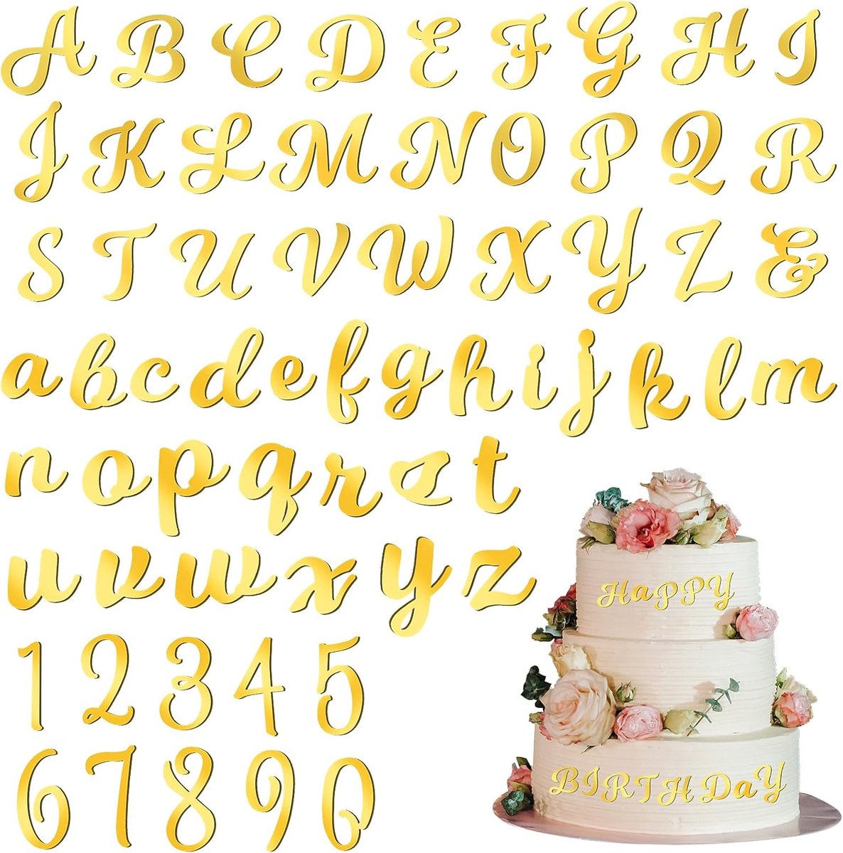 64 stuks acryl cake alfabet nummers topper, doe-het-zelf aangepaste taarttopper gepersonaliseerde A-Z alfabet decoratie voor taarttoppers met A-Z letterset voor aangepaste babyborrel,