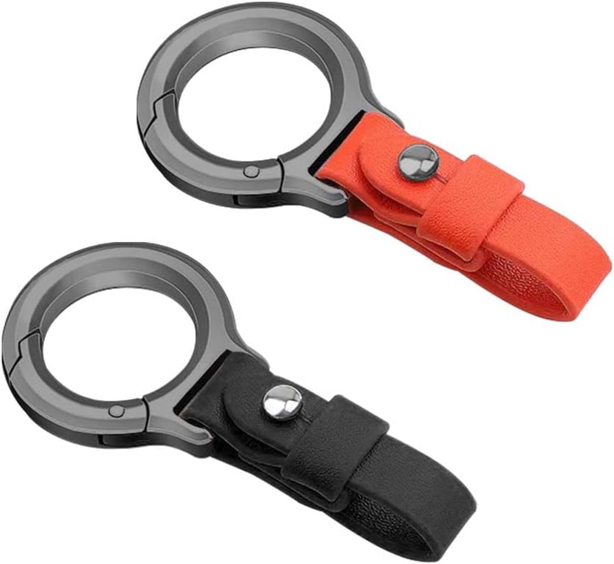 2 stuks autosleutelhangerset van leer met clip van zinklegering, afneembare, robuuste sleutelhanger voor auto-, motor- en huissleutels, elegant accessoire in zwart en oranje