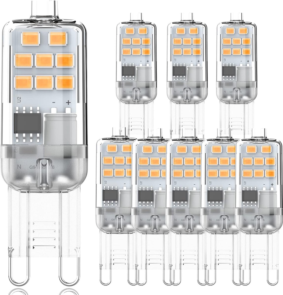 LED-lamp 2W vervanging voor G9 halogeenlamp 28W 25W 20W G9 LED warm wit 2700K AC 230V G9 LED-lamp, CRI 85+, flikkervrij, 360 graden hoek, niet dimbaar, 8 stuks
