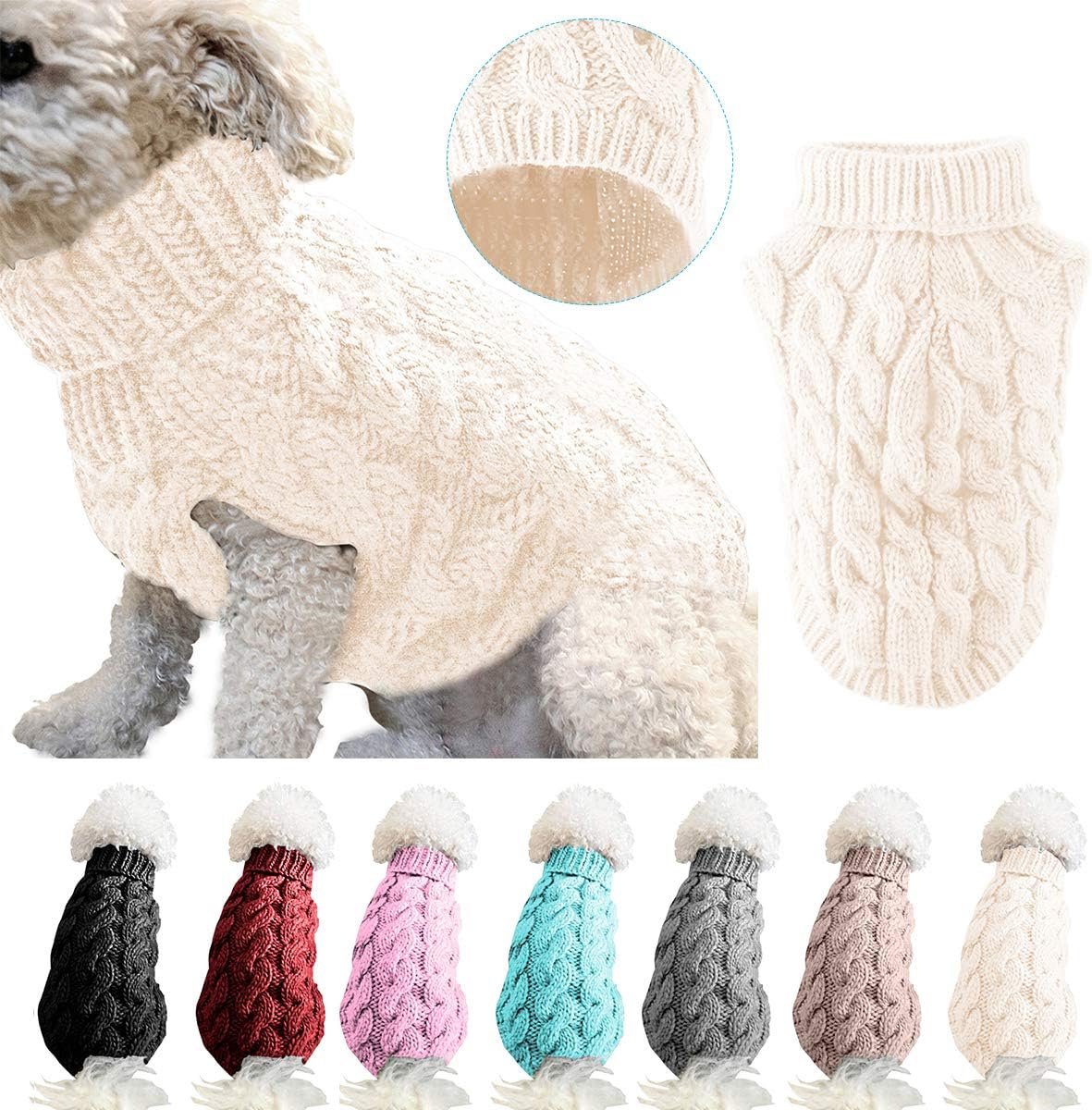 Hond Coltrui Breien Trui Jas Winter Warmer Verdikking Pullover Knitwear Gehaakte Jas Kleding voor Kleine Medium Grote Hond Puppy Kat (L, Wit)