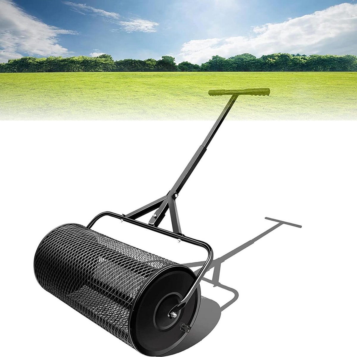 Compoststrooier - Meststrooier Rol - Gazon Onderhoud - Verstelbare Handgreep - 15.7x24in - Zwart