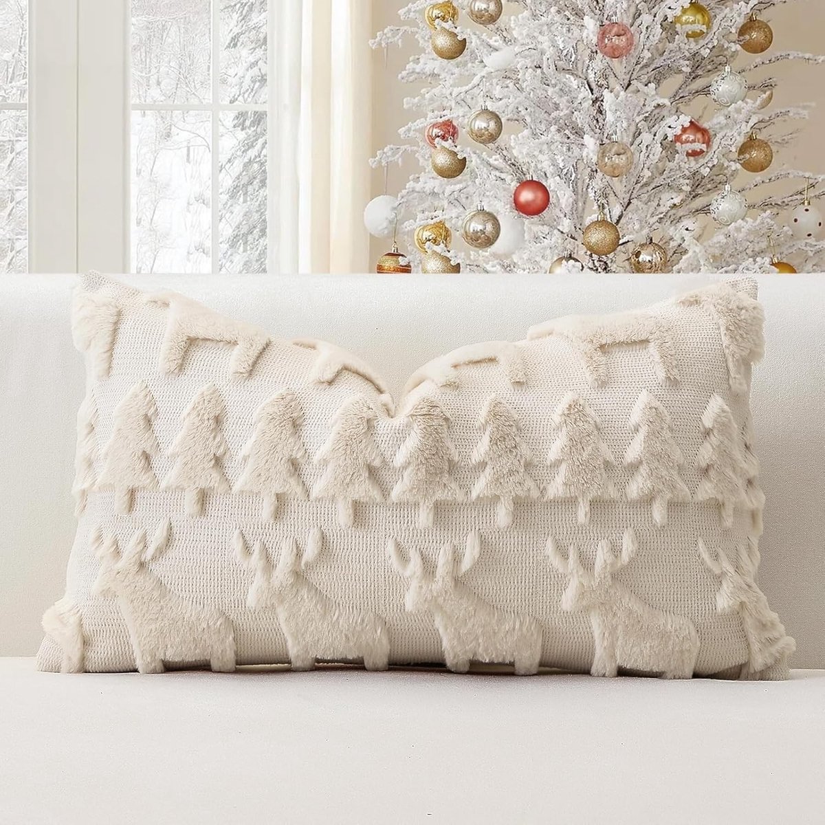 Zachte Pluche Kussenhoezen van Wol, Decoratieve Kussenhoezen voor Bank en Slaapkamer, Kerst Kussenhoezen in Crème Beige, 40 x 40 cm
