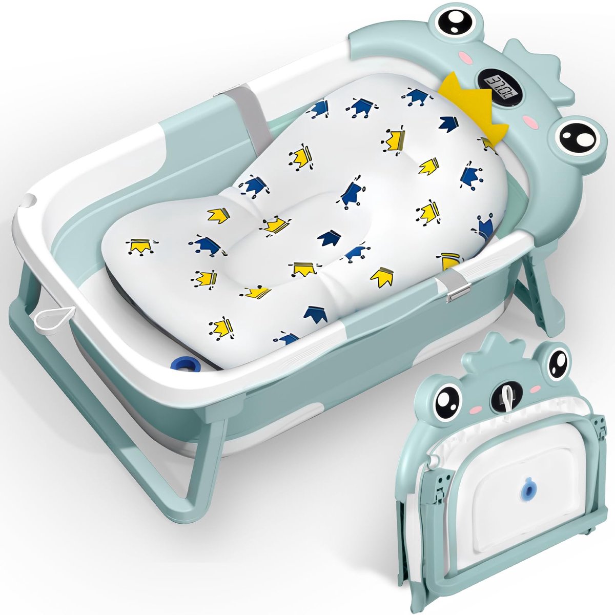 SnelShoppen - Opvouwbaar Babybad Met Thermometer, Badkussen, Voor Baby's 0-3 Jaar, Ideaal Voor Thuis, Vakantie, Of Camping, Veilig En Comfortabel, Roz