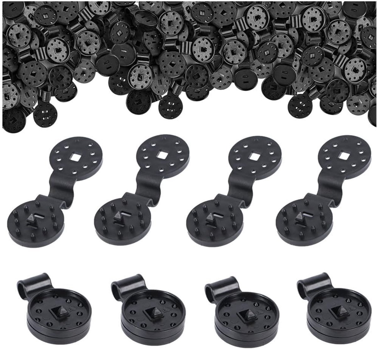 Pack van 60 zwarte plastic schaduwnetten met oogjes voor windbescherming in de tuin, ideaal voor hekwerk en plantenbescherming