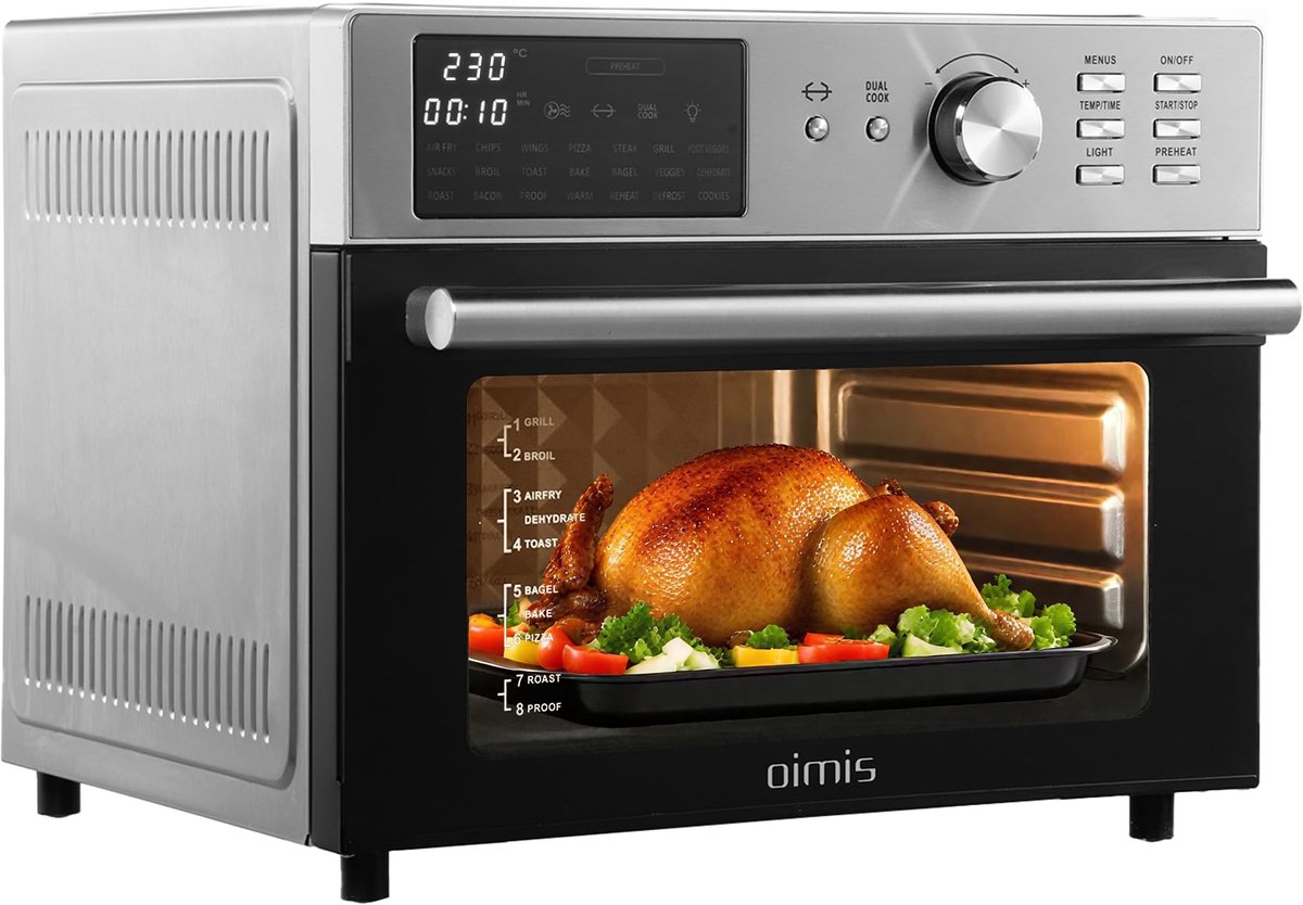 SnelShoppen - OIMIS Heteluchtfriteuse Mini-Oven 30 Liter 1800W Multifunctionele Airfryer met 21 Programma's, 230℃, Timer en 7 Accessoires voor Koken,