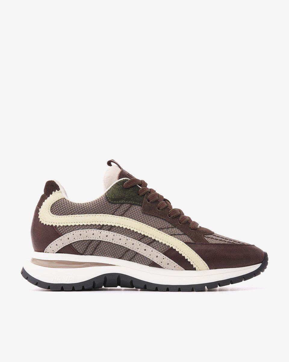 VIA VAI Usher Lott Sneakers Dames - Leer,Mesh,Suède - Beige - Maat 40