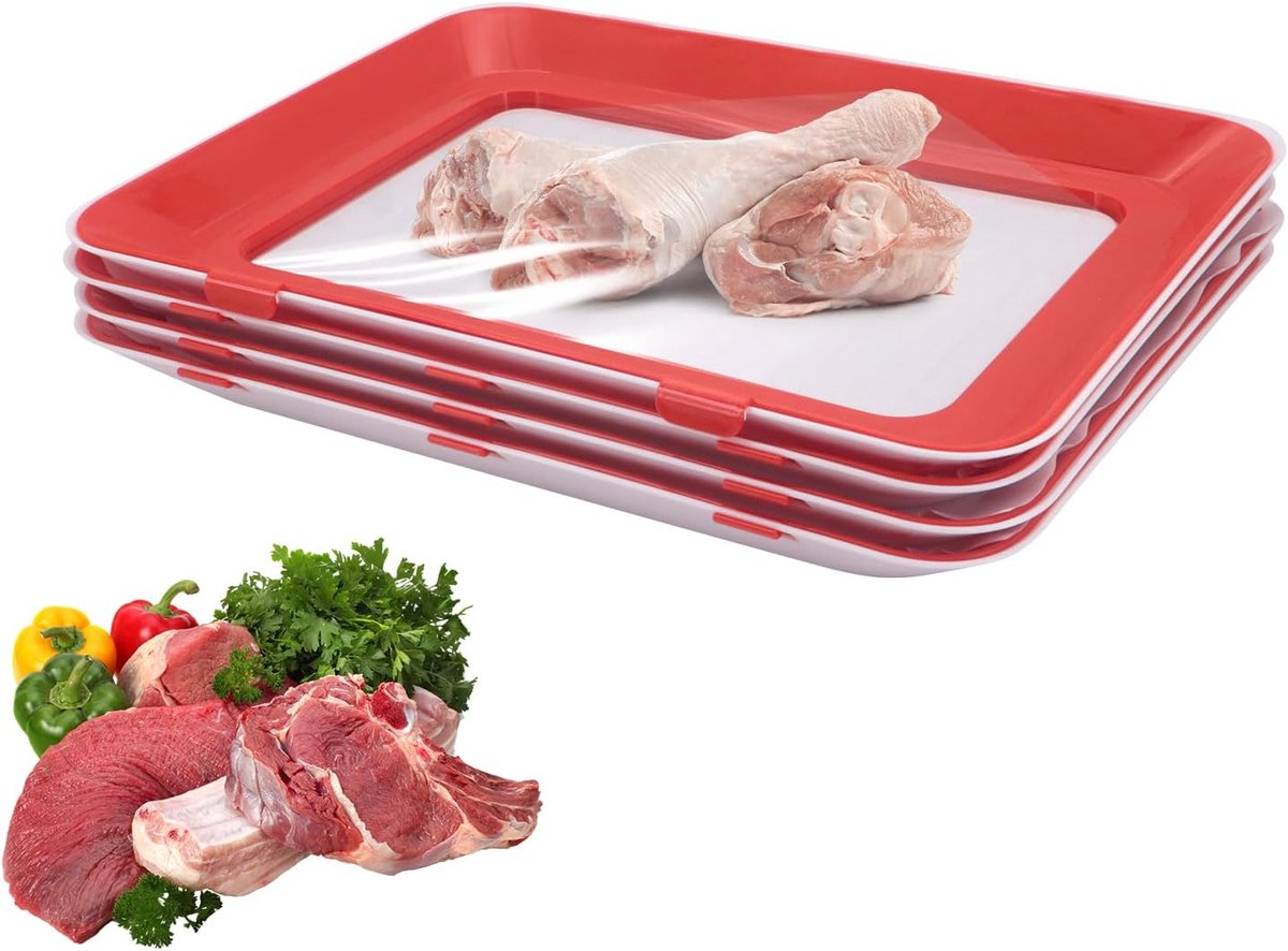 4 Pcs Vacuum Fresh Storage Bin,Stretch Fresh Storage Bins,Food Preservation Tray with Elastic Lid,Stackable,Reusable - ShopVlot