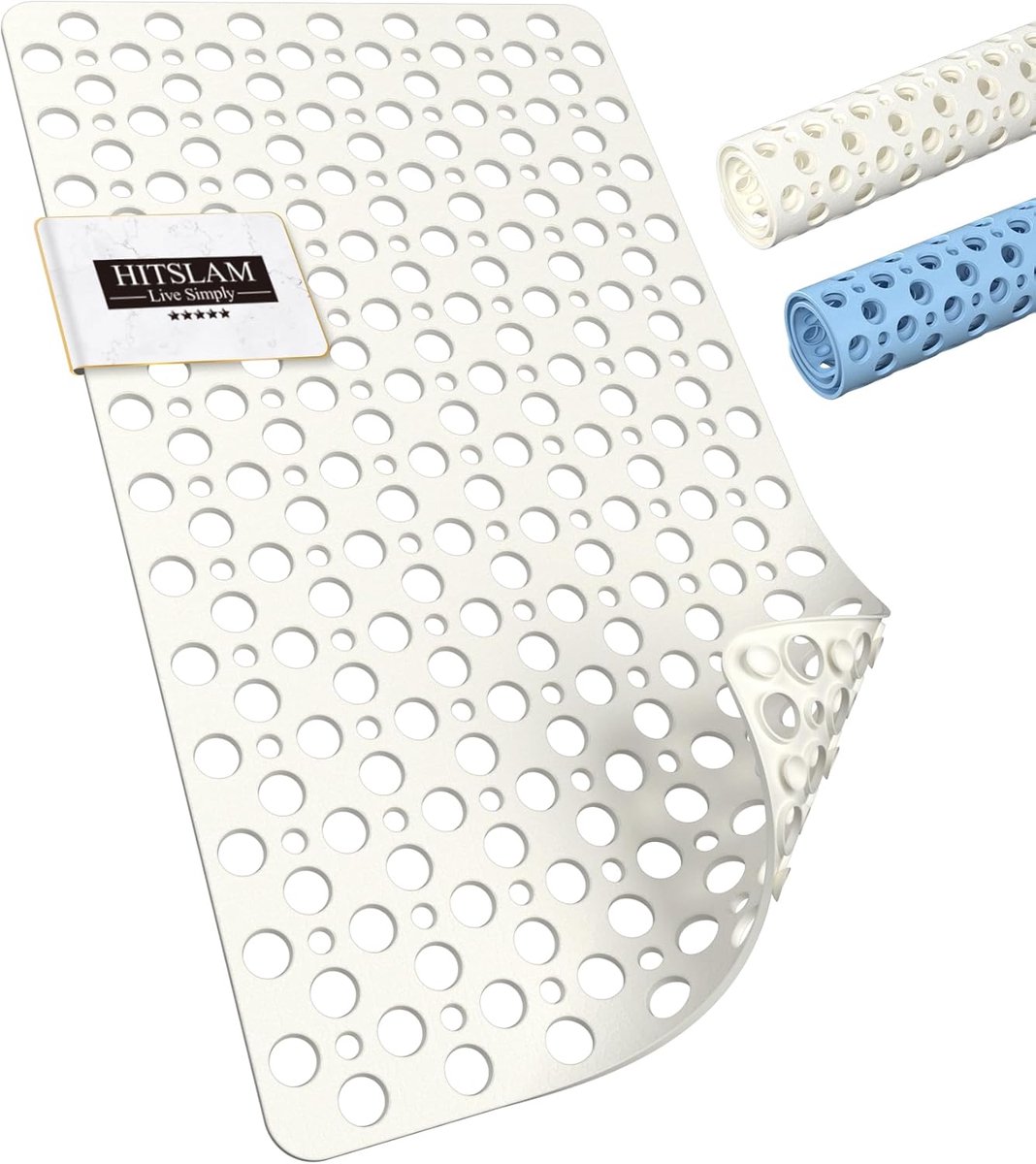 SnelShoppen - Antislip Badmat 75 x 43 cm, Milieu-Vriendelijk en Wasbaar, Veilig voor Ouderen en Kinderen, Efficiënte Afwatering, Wit