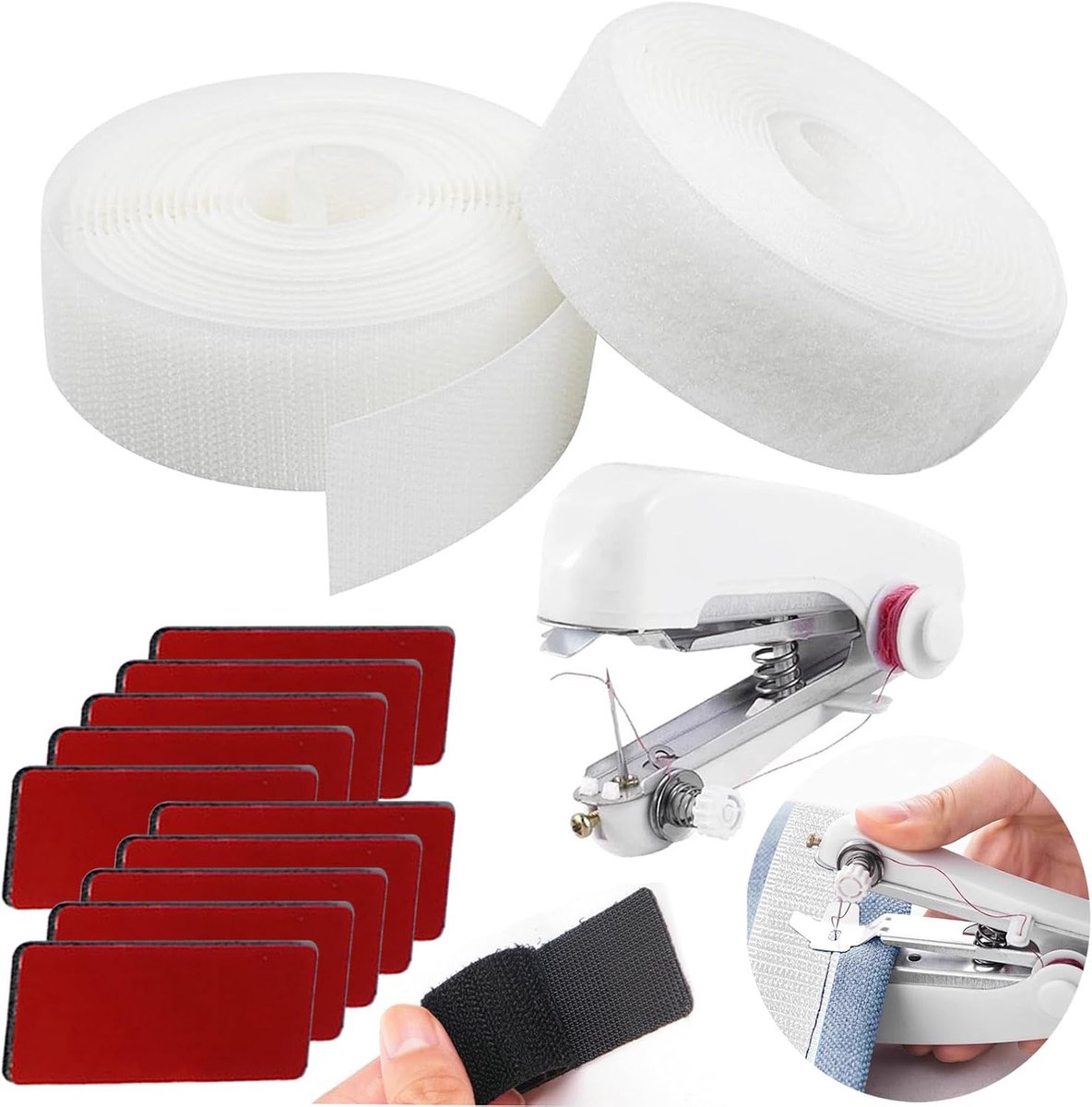 Hook and Loop Tape Set incl for Sewing (Non-Sticky) White 16mm x 5m, 10 Adhesive Extra Strong Black 32mm x 80mm, 1 - ShopVlot