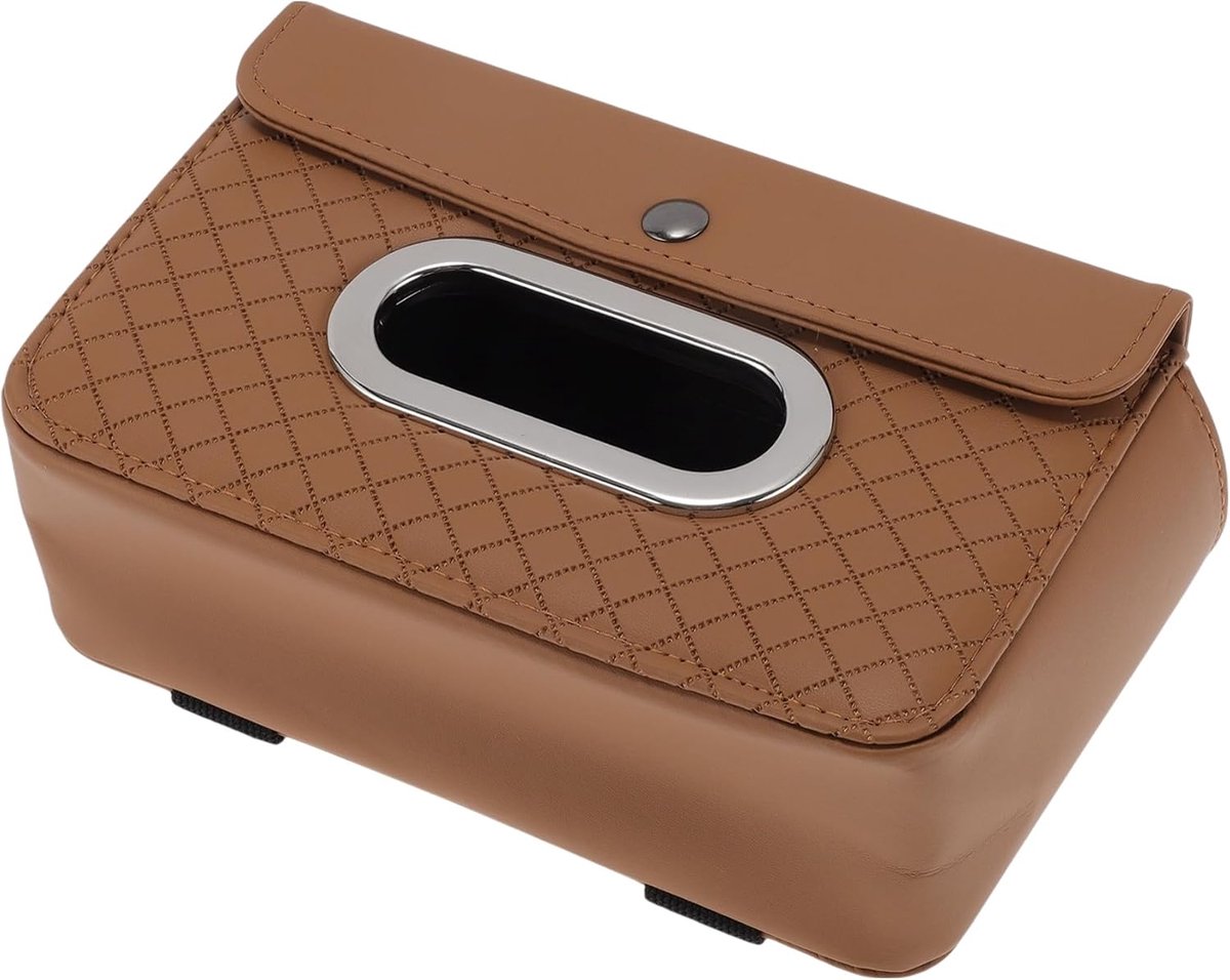 Auto tissue houder - 21x12,5x7,5cm - PU bruin - universele pasvorm voor tissueboxen - ShopVlot