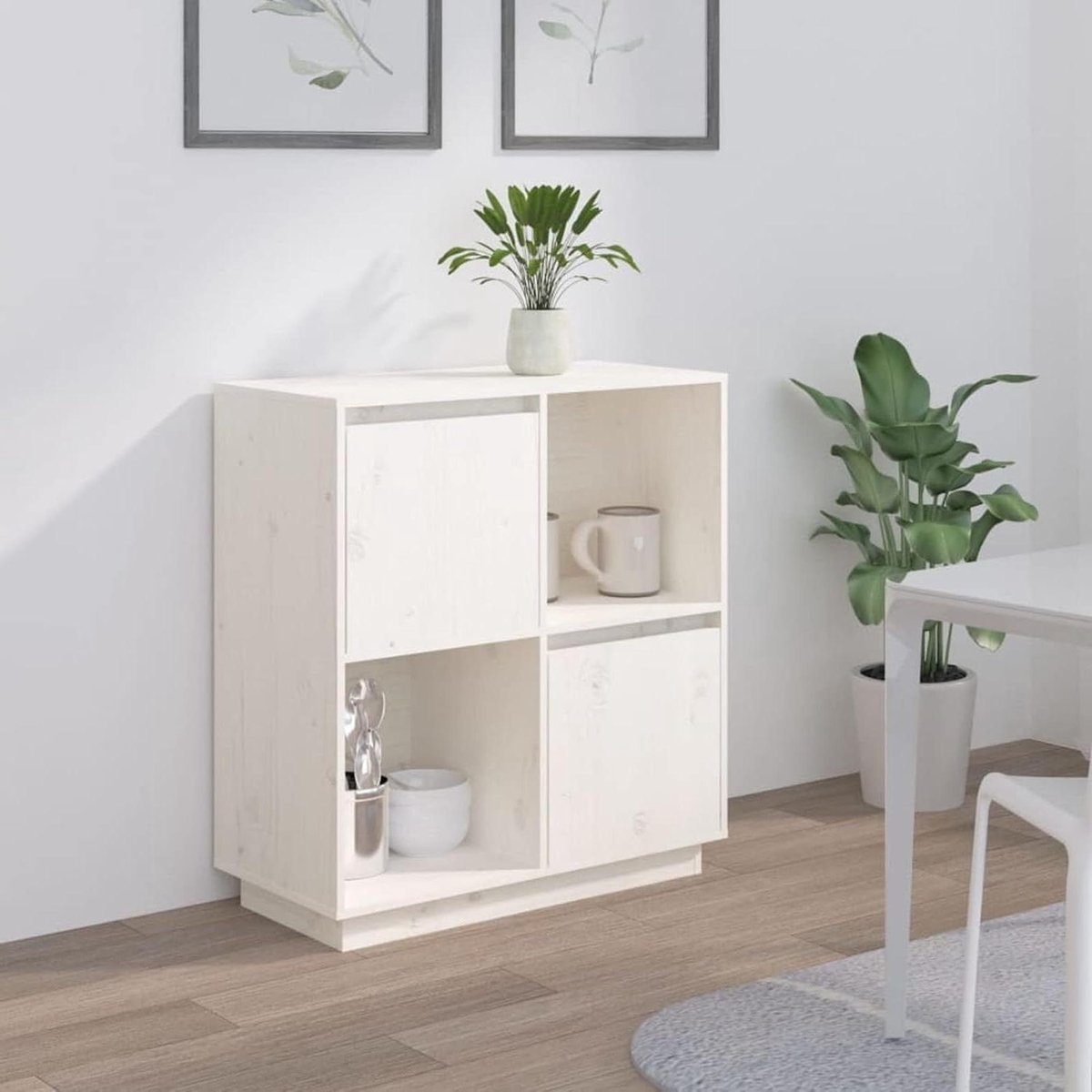 Dressoir Kast - Opbergkast Woonkamer - Opbergen Woonkamer - Massief Grenen Hout - 74 x 35 x 80 cm - Wit