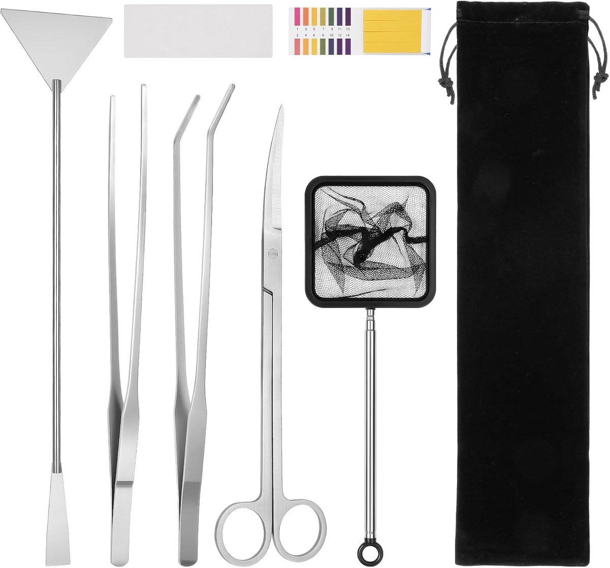 SnelShoppen - Flintronic 7-in-1 Aquascaping Tool Kit - Roestvrij Staal Aquarium Gereedschap - Lange Pincetten, Schaar, Spatel - Perfect voor Onderhoud
