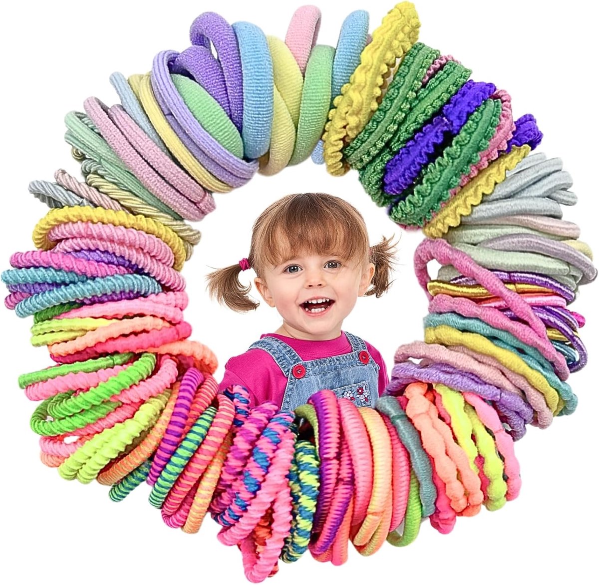 SnelShoppen - 150 Stuks Kleurrijke Haarelastiekjes en Strikken voor Meisjes, 15 Stijlen Haaraccessoires voor Kinderen en Baby's, Beschadigen Niet, Fee