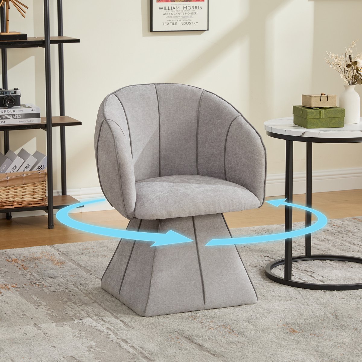 DESMIU Fauteuil 56 X 54 X 74,5 Cm - 360 Graden Draaibaar Met Hoge Rugleuning En Armleuningen - Voor Woonkamer En Slaapkamer - Chenille - Grijs