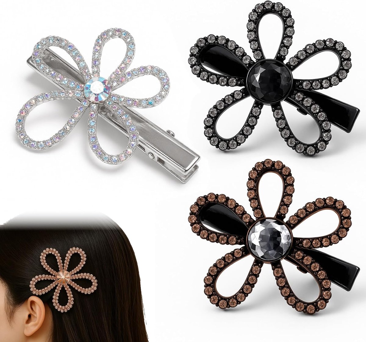 SnelShoppen - Bloemen Haarspelden 6 cm - Antislip Haarspelden voor Vrouwen en Meisjes - Regenboog Effect - Ideaal voor Feesten, Bruiloften en Dagelijk