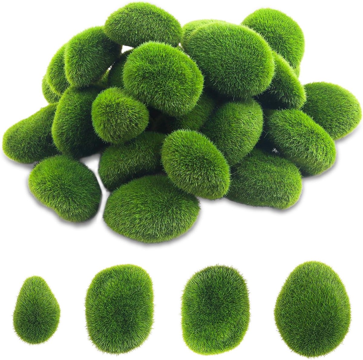 30 Pieces Artificial Moss Stones 3 Sizes Green Moss Covered Stone Artificial Moss Balls Garden Decoration Artificial - ShopVlot