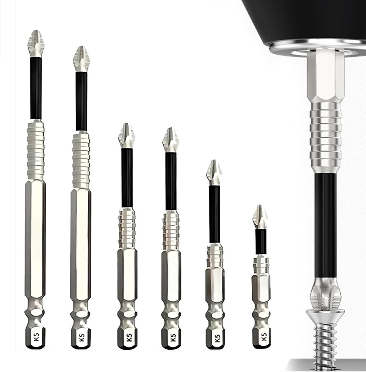 6 Piece High Magnetic Screwdriver Drill Set, Electric Screwdriver Set, Suitable for Electric and Hand Tools, Anti-Slip - ShopVlot