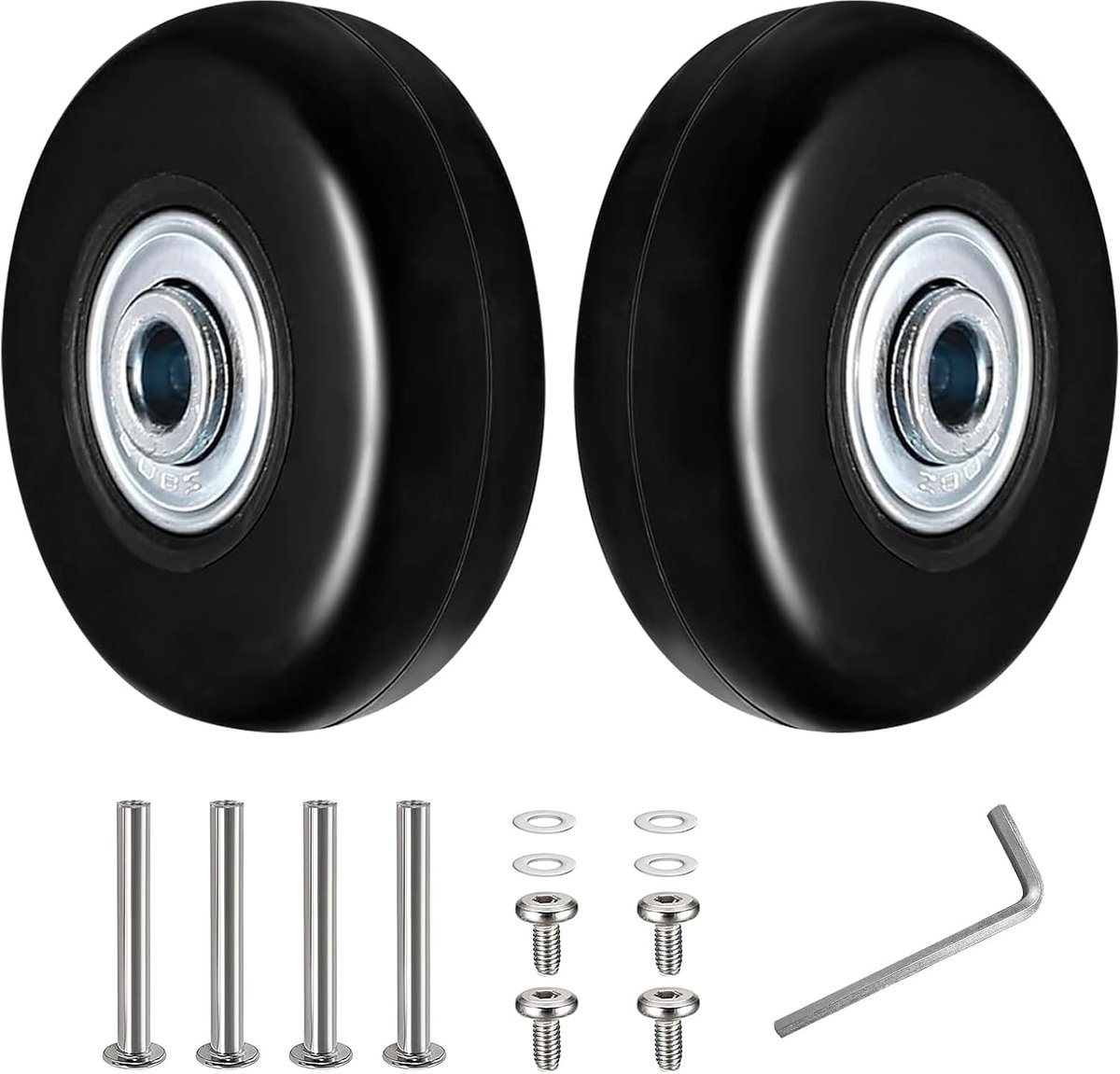 SnelShoppen - 2 Vervangwielen voor Koffers, 50 x 18 mm, Universele Reservewielen voor Bagage, Robuuste Rubber Wielen met 4 Assen, 4 Schroeven, 4 Space