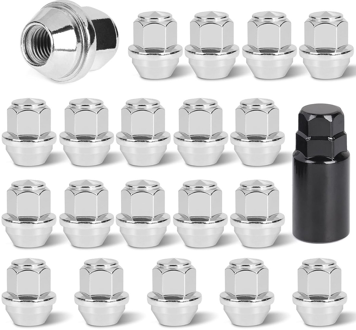 SnelShoppen - 20x Wielsleutels M12 x 1.5 Gesloten Conicaal 60° SW 19 mm Velgnut met Steeksleutel, Geschikt voor Ford, Zilver