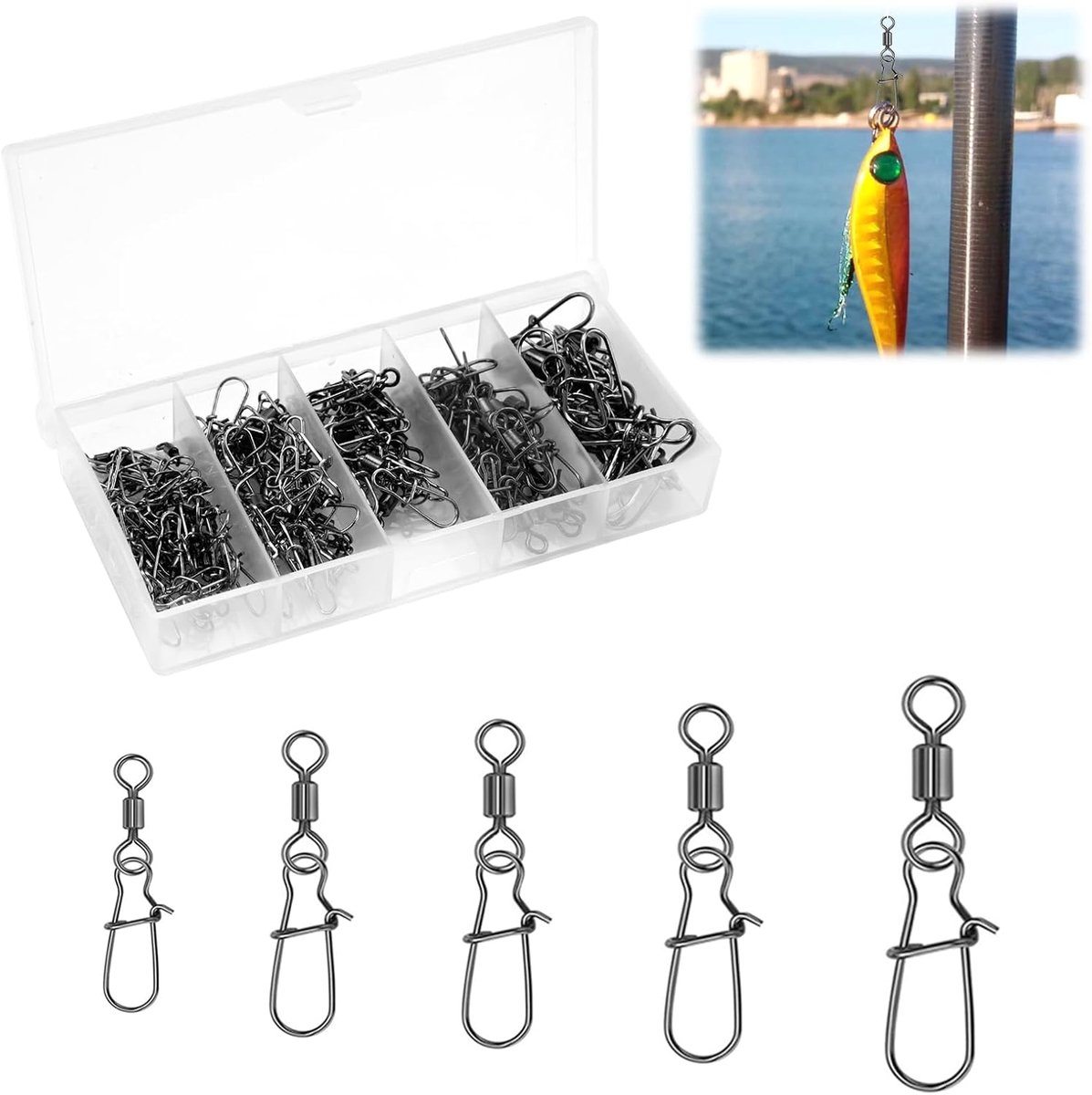 Viswervelset 100 Stuks - Roestvrij staal - 5 Maten 4# 6# 8# 10# 12# - Ideaal voor forelvissen - SnelShoppen