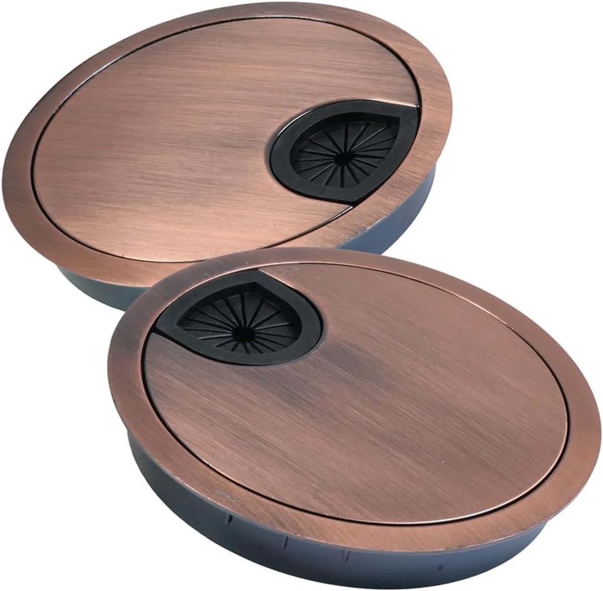 SnelShoppen - Kabeldoorvoer 80 mm, Metalen Kabelgoot met Rubber Bescherming, Ronde Kabelgat Deksel voor Kabelbeheer, Kantoor en Werkblad, Eenvoudig Te