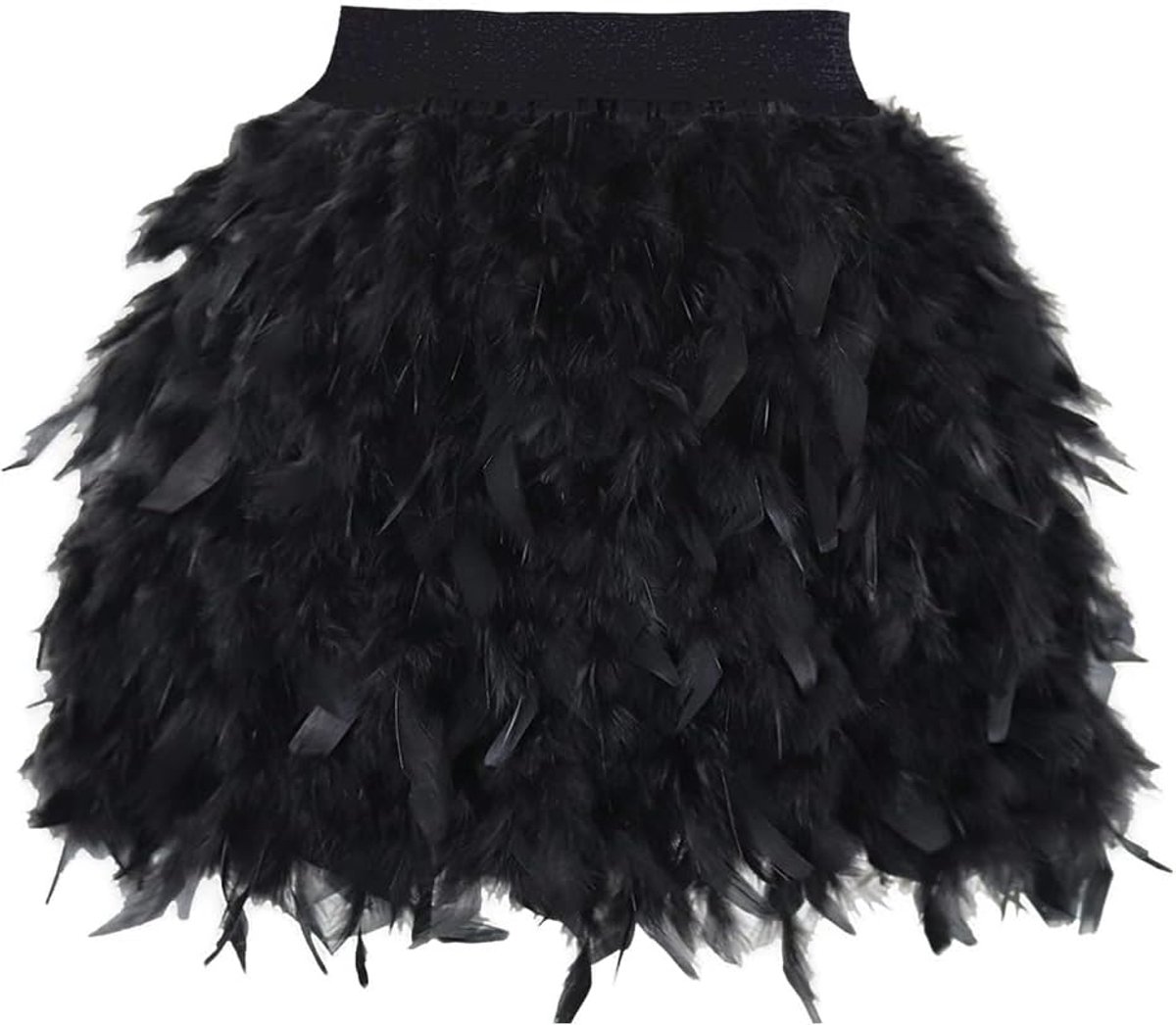 SnelShoppen - Feathers Gothic A-Lijn Rok voor Feestjes & Clubs - 39 cm Korte Rok met Vrij Aanpasbare Elastische Band - Zwart voor Prom, Maskerades & C