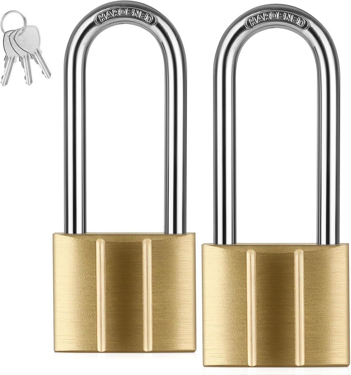 SnelShoppen - Hangslot Messing met 6 Sleutels, Corrosiebestendig, 6mm Stangen, Lang Schuifslot voor Schuur, Tuin, Gereedschapskist en Hekken