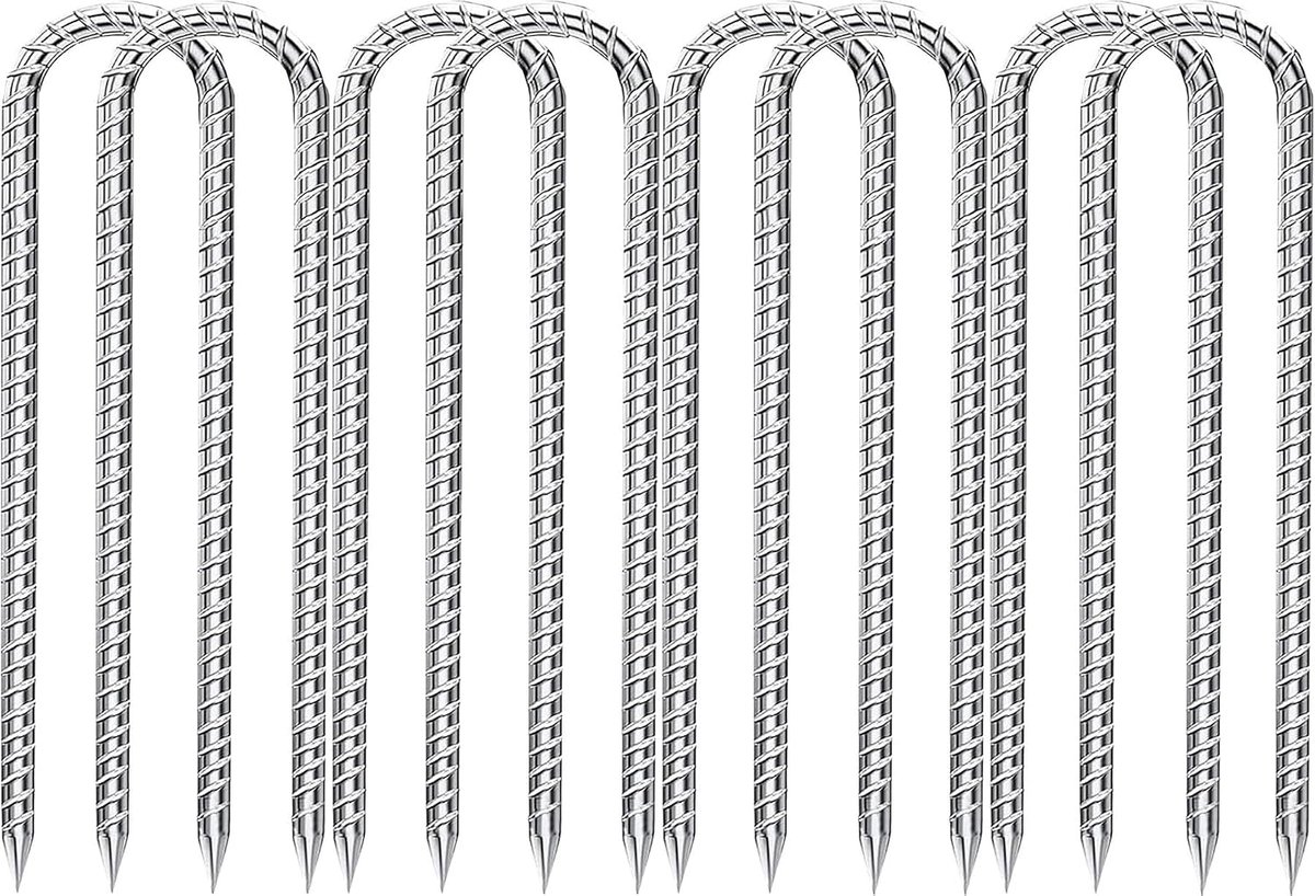 SnelShoppen - Pack van 8 Gegalvaniseerde Grondankers, U-vormige Grondpalen, Sterke Grondpinnen van Staal, Tuinankers voor Tent, Camping, Trampoline, 3